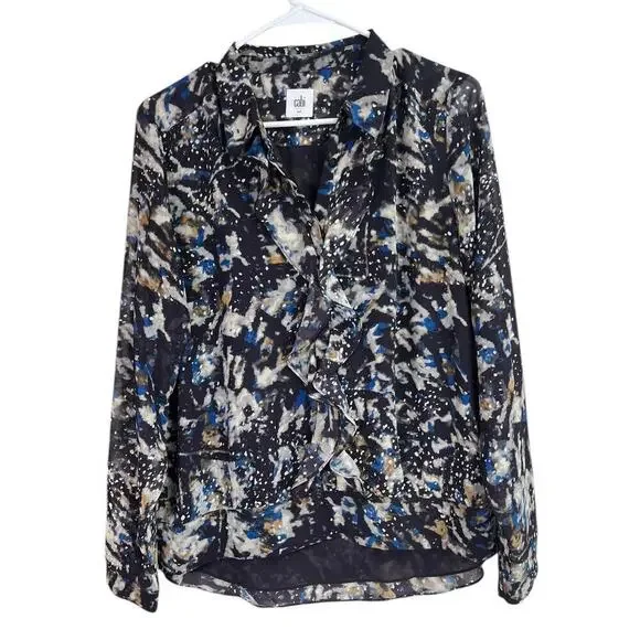 Cabi Women's Starry Night Ruffle Blouse Long Sheer Sleeves Medium - Picture 1 of 12